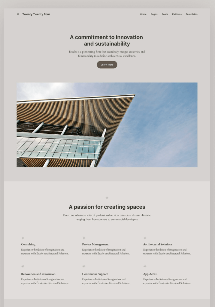 Variation of wordpress twenty twenty four theme: fossil